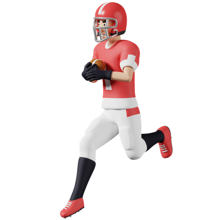 Jogador de futebol americano segura uma bola e pula  3D Icon