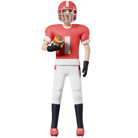 Jogador de futebol americano segura a bola  3D Illustration