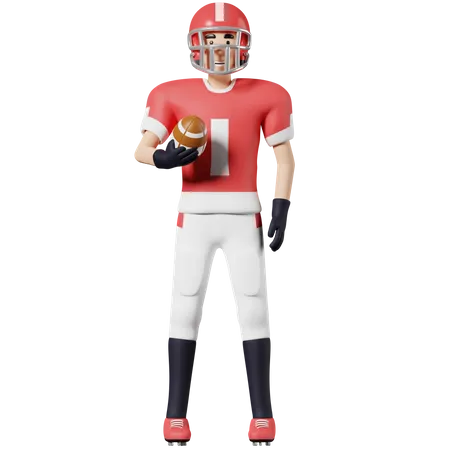 Jogador de futebol americano segura a bola  3D Illustration