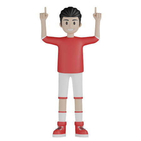 Jogador de futebol apontando para cima enquanto mãos para cima  3D Icon