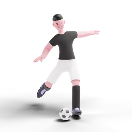 Jogador de futebol chutando bola para gol  3D Illustration