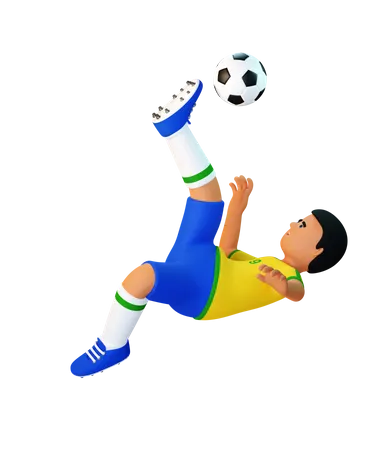 O Jogador De Futebol 3 D Faz Um Chute De Tesoura Jogador De Futebol Brasileiro Bateu Na Bola Texturas Para Camisetas E Calcas Em Arquivos PNG Adicionais 3D Illustration