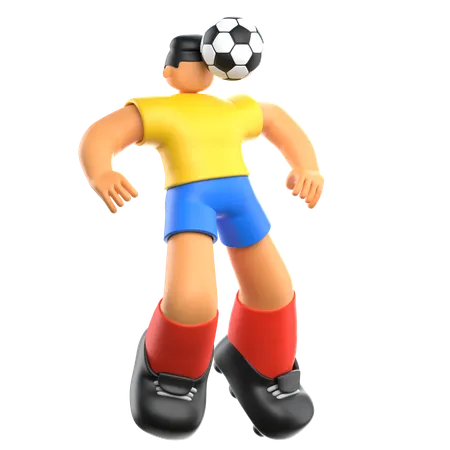 Jogador de futebol dando chute na cabeça para futebol  3D Illustration