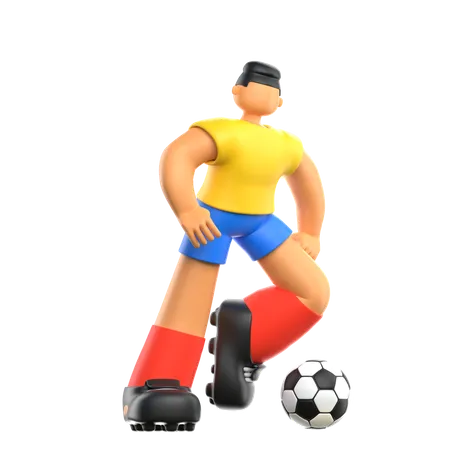 Jogador de futebol dando chute no futebol  3D Illustration