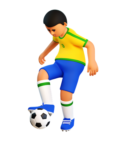 O jogador de futebol segura habilmente a bola  3D Illustration