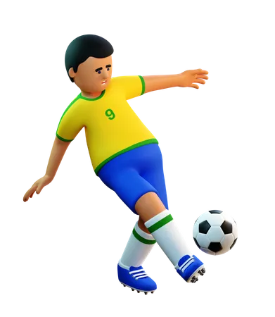 Bola De Passagem Do Jogador De Futebol 3 D Jogador De Futebol Chuta A Bola Jogador De Futebol Brasileiro Texturas Para Camisetas E Calcas Em Arquivos PNG Adicionais 3D Illustration