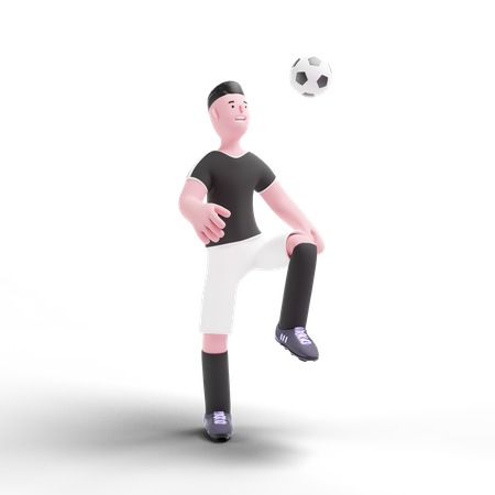 Jogador de futebol praticando com bola  3D Illustration