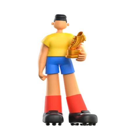 Jogador de futebol segurando o troféu  3D Illustration