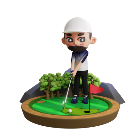 Jogador de golfe masculino jogando golfe  3D Illustration