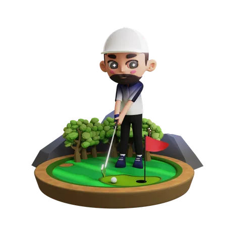 Jogador de golfe masculino jogando golfe  3D Illustration