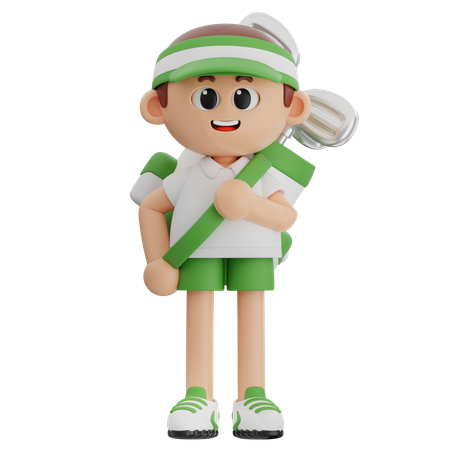 Jogador de golfe segurando taco de golfe e bolsa de golfe  3D Icon