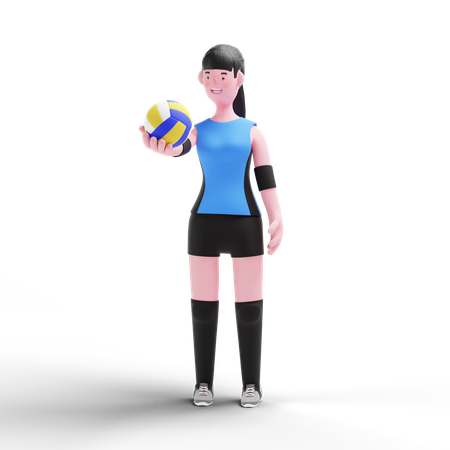 Jogador de voleibol segurando uma bola na mão  3D Illustration