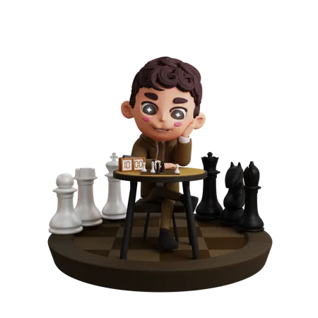 Jogador de xadrez jogando xadrez  3D Illustration