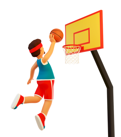 Jogador joga a bola na cesta de basquete  3D Illustration