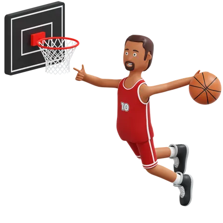 Jogador profissional de basquete salta e afunda  3D Illustration