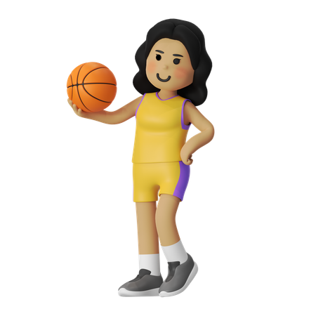 Linda garota jogadora de basquete  3D Illustration