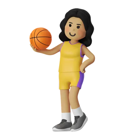 Linda garota jogadora de basquete  3D Illustration