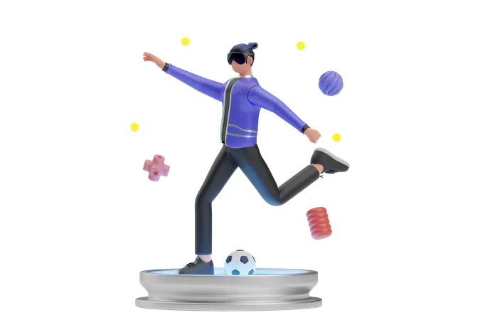 Jogando futebol no metaverso  3D Illustration