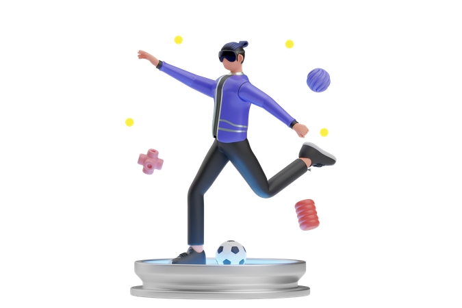 Jogando futebol no metaverso  3D Icon
