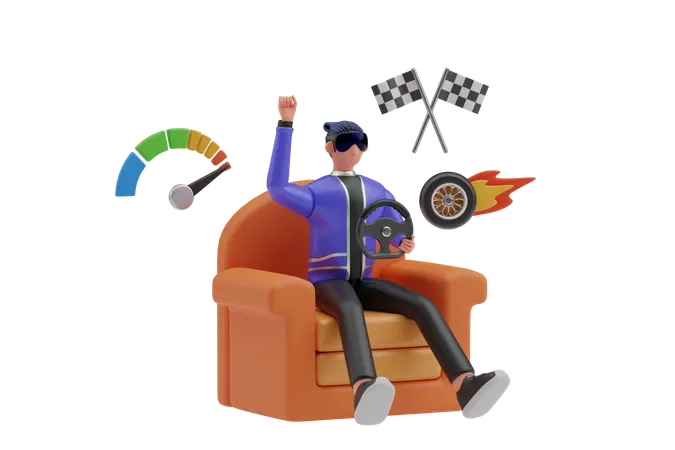 Jogando jogo de corrida vr  3D Illustration