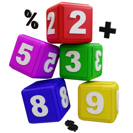 Jogo de números de dados matemáticos coloridos  3D Icon