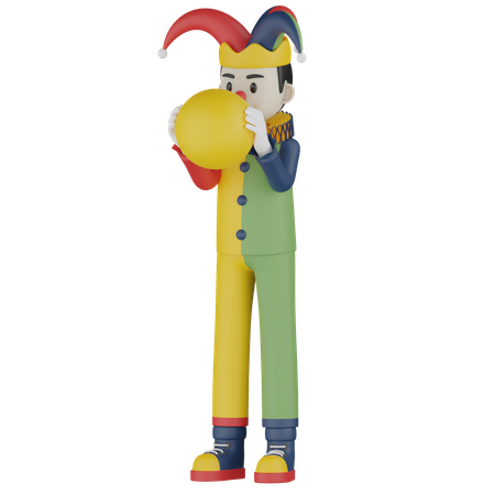 Joker Blowing Balloon  3D Illustration