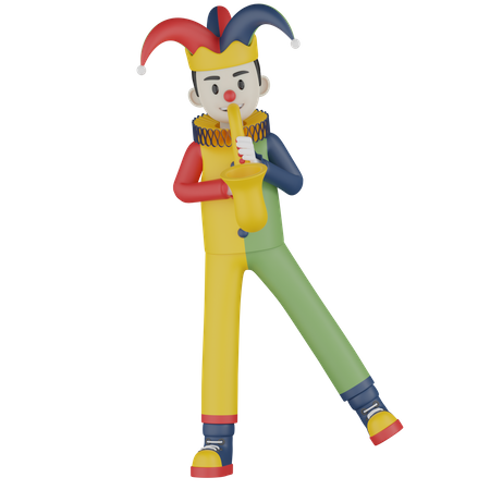 Joker Play Trumpet  3D Illustration