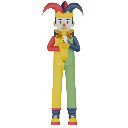 Joker Play Trumpet  3D Illustration