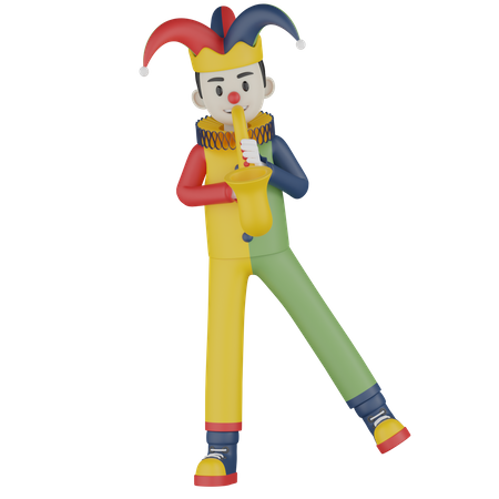 Joker Play Trumpet  3D Illustration