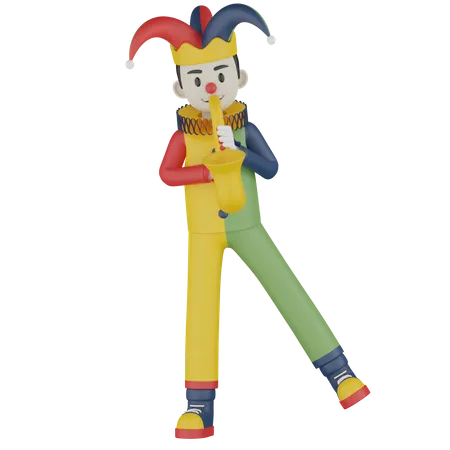Joker Play Trumpet  3D Illustration