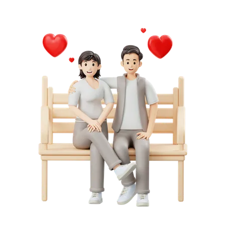 Joli couple assis sur un banc de parc  3D Illustration