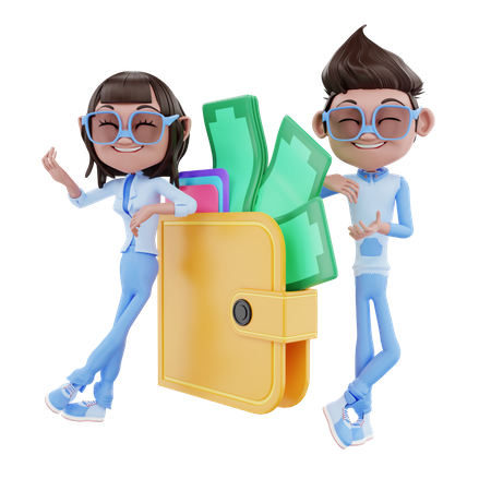 Joli couple avec portefeuille  3D Illustration