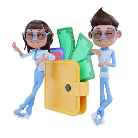 Joli couple avec portefeuille  3D Illustration