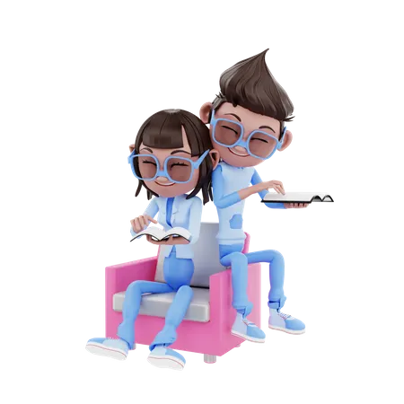 Joli couple lisant un livre  3D Illustration