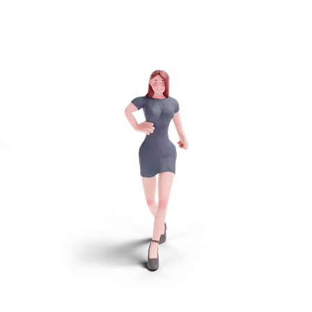 Jolie femme donnant une pose de marche  3D Illustration