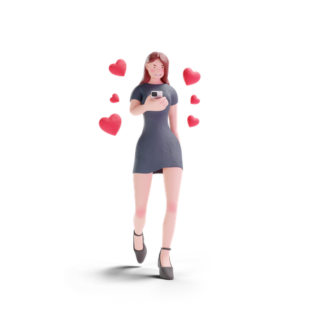 Jolie femme en robe amoureuse des médias sociaux  3D Icon