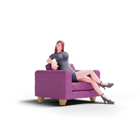 Jolie femme en robe assise sur un canapé  3D Icon