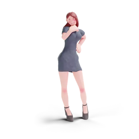 Jolie femme en robe de soirée donnant la pose  3D Illustration