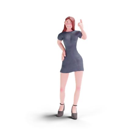 Jolie femme en robe pointant vers le haut  3D Icon