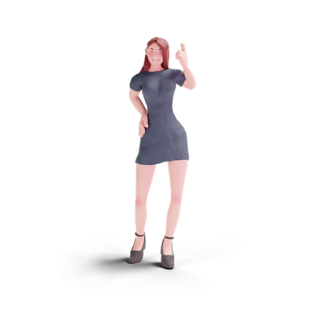 Jolie femme en robe pointant vers le haut  3D Illustration