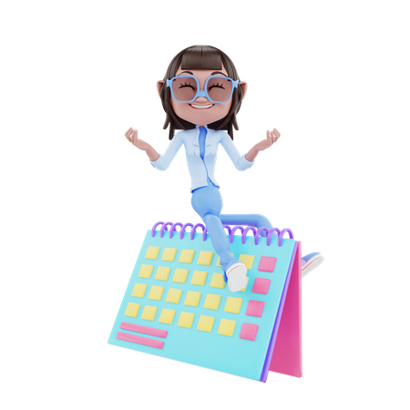 Jolie fille avec calendrier  3D Illustration