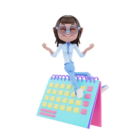 Jolie fille avec calendrier  3D Illustration