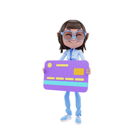 Jolie fille avec carte de crédit  3D Icon