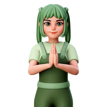 Jolie fille avec la main pliée ou le geste de la main Namaste  3D Illustration