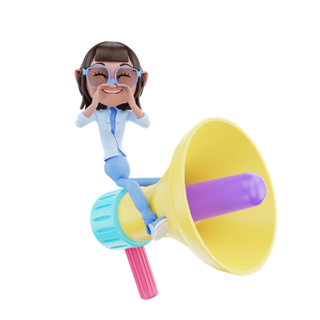 Jolie fille avec mégaphone  3D Icon