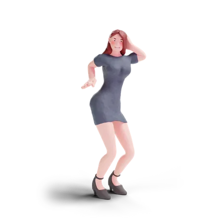 Jolie fille dansant en robe de soirée  3D Illustration