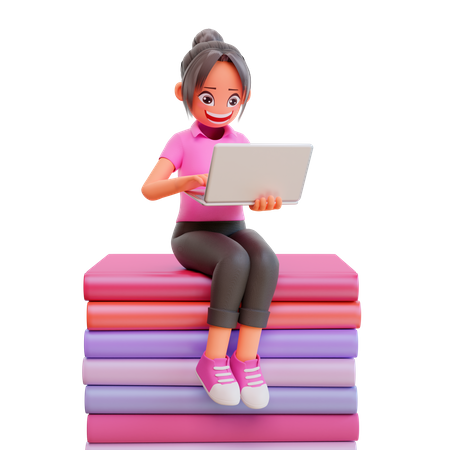 Jolie fille étudiant sur un ordinateur portable  3D Icon