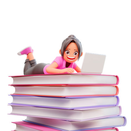 Jolie fille faisant des études en ligne  3D Icon
