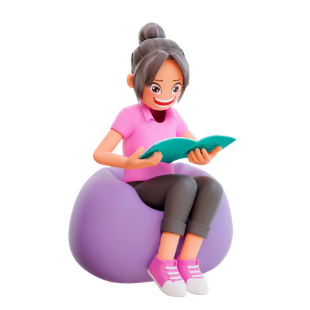 Jolie fille lisant un livre  3D Illustration