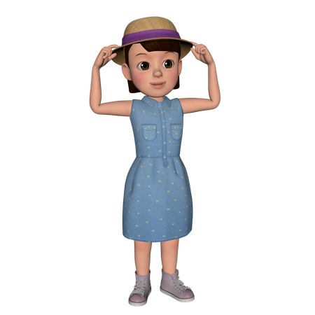 Jolie fille mettant la main sur le chapeau  3D Illustration